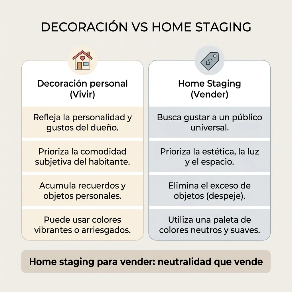Infografía comparativa entre decoración personal y home staging