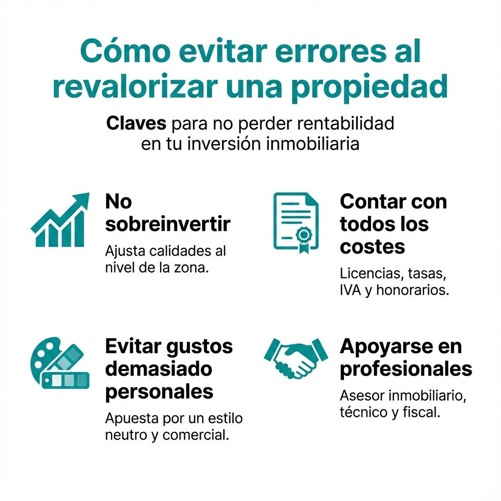 Infografía con un checklist de consejos para evitar errores al invertir en reformas e interiorismo