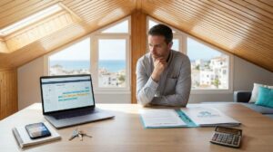 Propietario De Vivienda Vacacional En La Costa Del Sol Analizando En Una Mesa Las Opciones De Autogestion Frente A Contratar Una Agencia De Alquiler Turistico