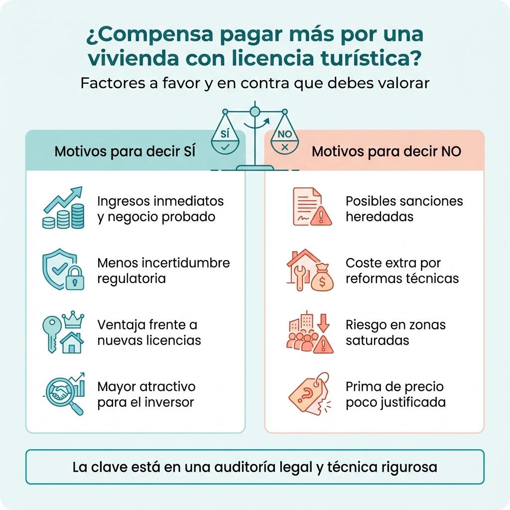 Diagrama comparativo con motivos a favor y en contra de pagar más por una vivienda con licencia turística