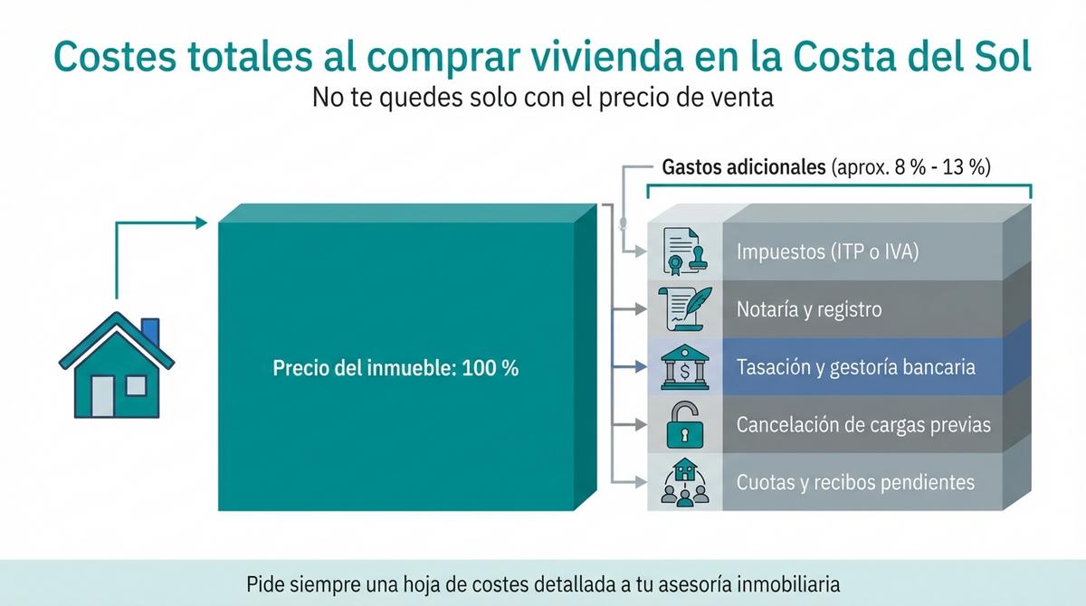 Infografía que desglosa el precio del inmueble y los gastos adicionales al comprar vivienda