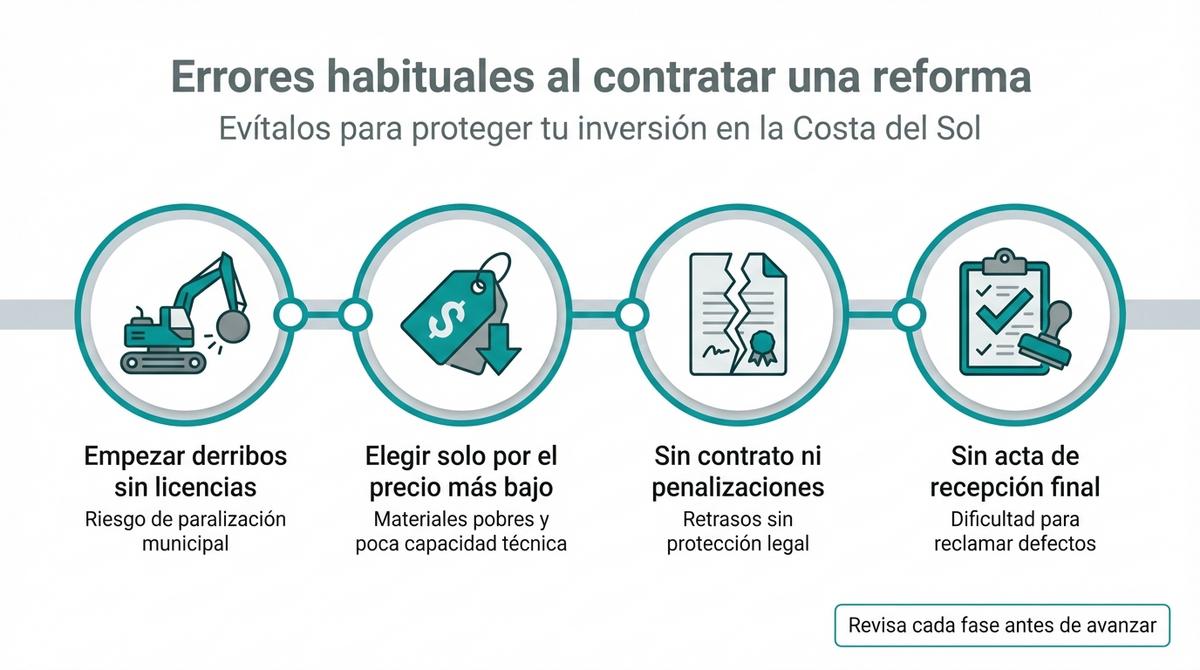 Línea de tiempo con los errores más frecuentes al contratar una reforma de vivienda