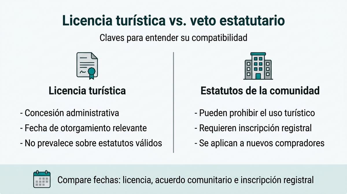 Diagrama comparativo entre licencia turística y estatutos de la comunidad en relación con el uso vacacional de una vivienda