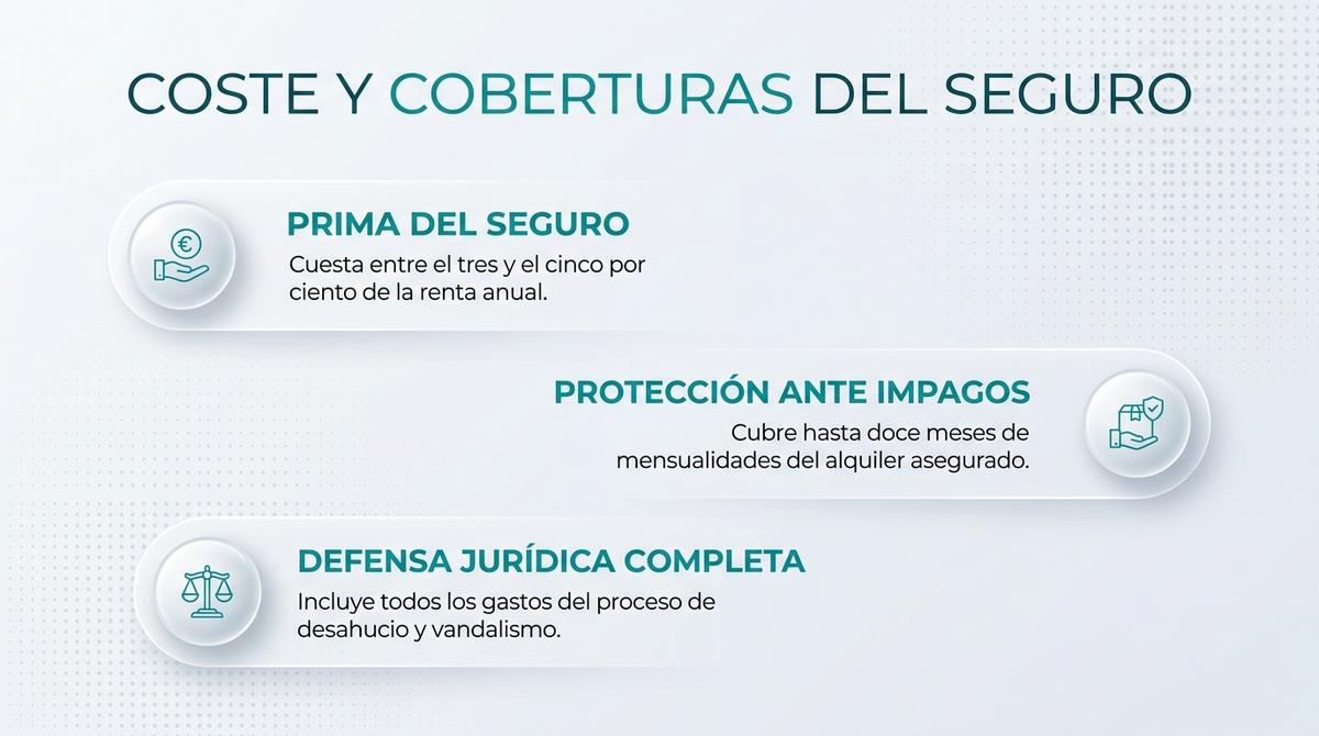 Esquema explicativo de los costes de la prima y coberturas de impago de rentas.
