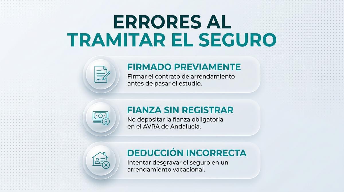 Gráfico de advertencia sobre errores frecuentes al contratar el seguro de alquiler.